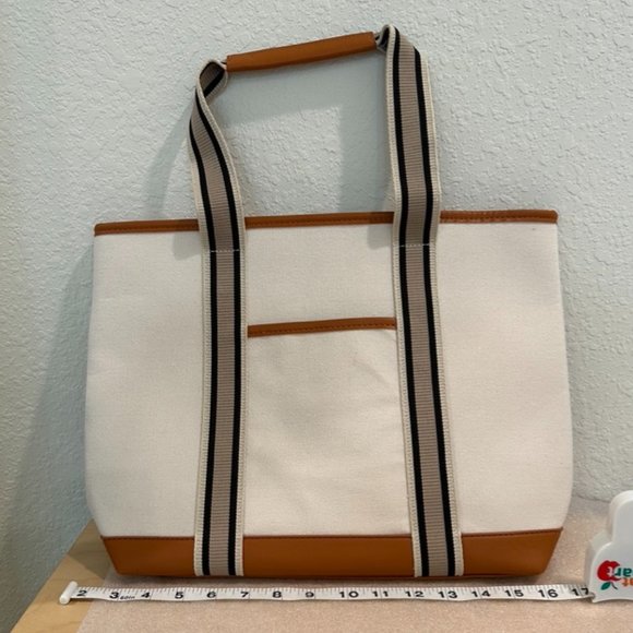🍓New🍓 Spacious, Lightweight Neiman Marcus Canvas Tote - Brown Stripe - Picture 8 of 10